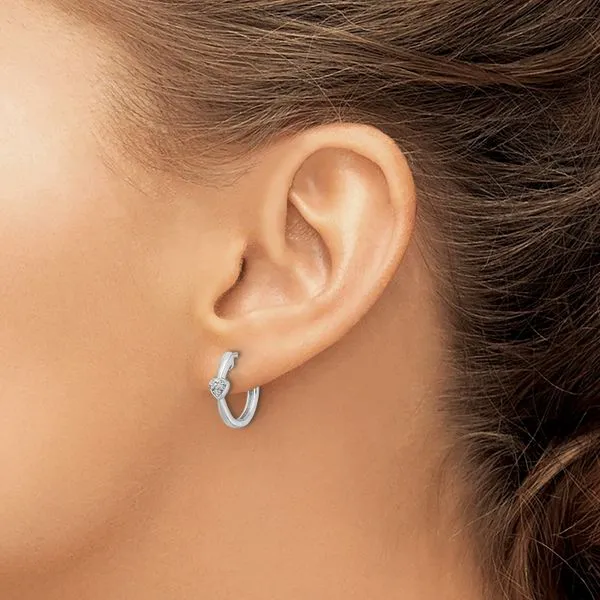 Rhodium Plated Sterling Silver Diamond Huggie Hoop Earrings Image 3 John Anthony Jewellers Ltd. Kitchener, ON