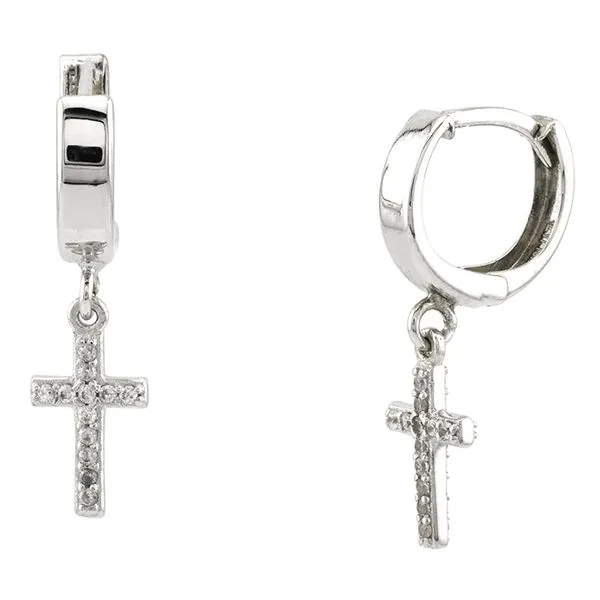 10K White Gold Cross Dangle Huggie Hoop Earrings John Anthony Jewellers Ltd. Kitchener, ON