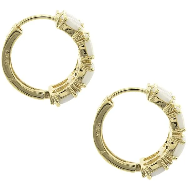 14K Yellow Gold Opal Hinged Hoop Earrings Image 2 John Anthony Jewellers Ltd. Kitchener, ON