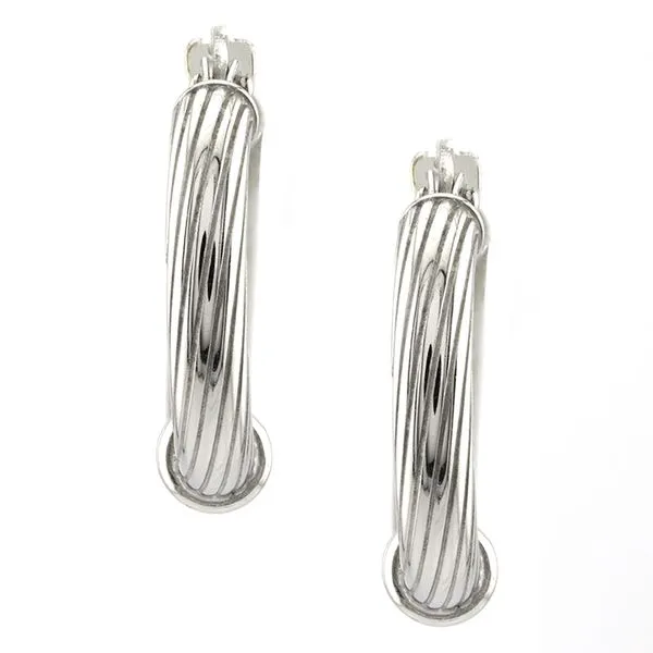 18K White Gold Reversible Twisted Line and Beadblasted Hoop Earrings Image 2 John Anthony Jewellers Ltd. Kitchener, ON