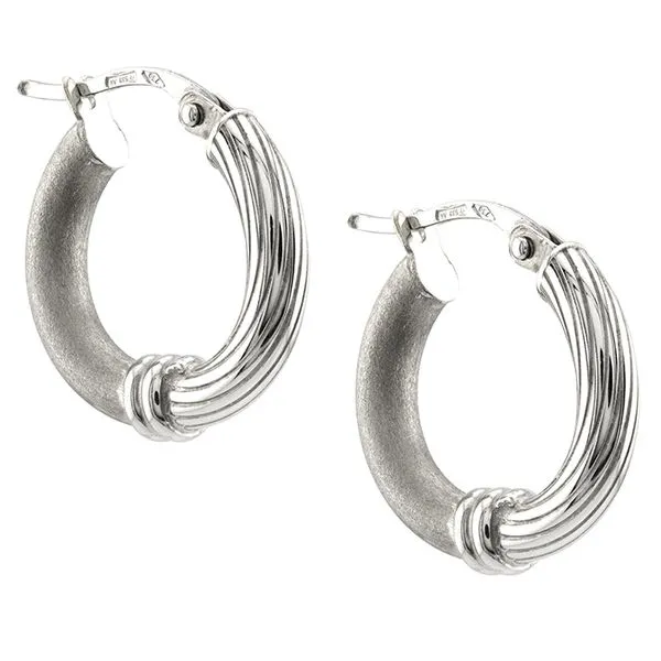 18K White Gold Reversible Twisted Line and Beadblasted Hoop Earrings John Anthony Jewellers Ltd. Kitchener, ON