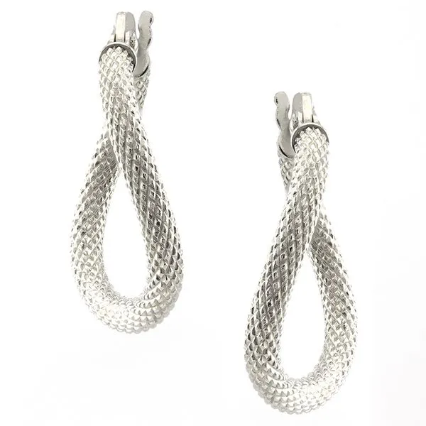 Italian 14K White Gold Wavy Knurled Hoop Earrings Image 2 John Anthony Jewellers Ltd. Kitchener, ON