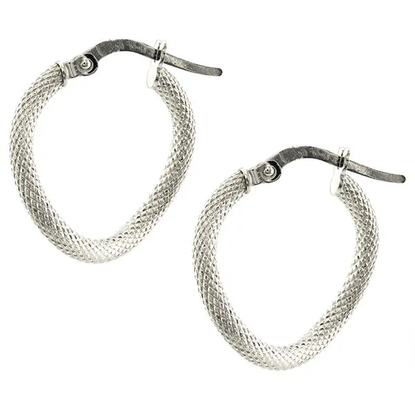 Italian 14K White Gold Wavy Knurled Hoop Earrings John Anthony Jewellers Ltd. Kitchener, ON