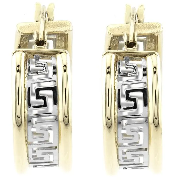 10K Two-Tone Gold Greek Key Hoop Earrings Image 2 John Anthony Jewellers Ltd. Kitchener, ON
