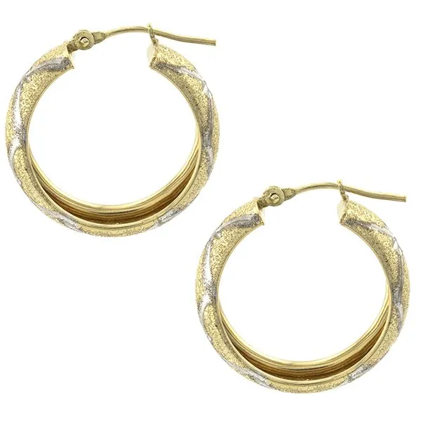 10K Two-Tone Gold Bead Blasted Hoop Earrings John Anthony Jewellers Ltd. Kitchener, ON