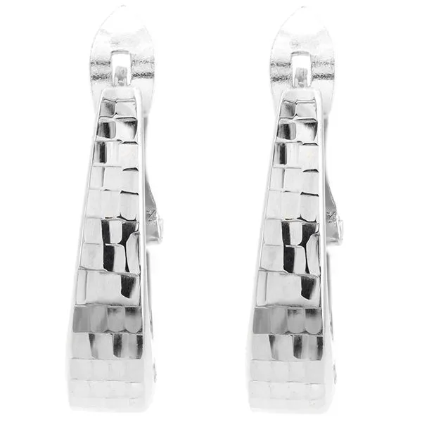 Patterned J-Hoop Earrings in 10K White Gold John Anthony Jewellers Ltd. Kitchener, ON