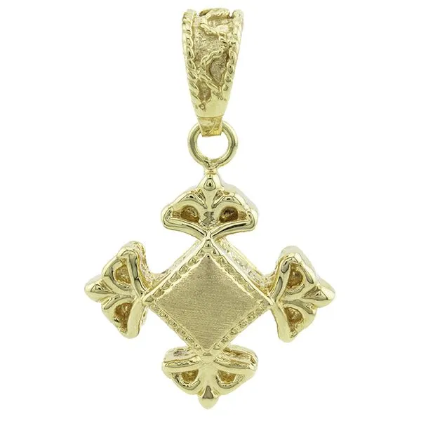 Italian 14K Yellow Gold Polished & Satin Finished Fleur-de-lis Cross Pendant John Anthony Jewellers Ltd. Kitchener, ON