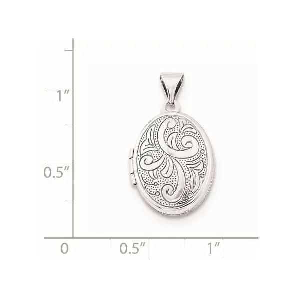 Rhodium Plated Sterling Silver Oval Scroll Detail Locket Pendant Image 5 John Anthony Jewellers Ltd. Kitchener, ON