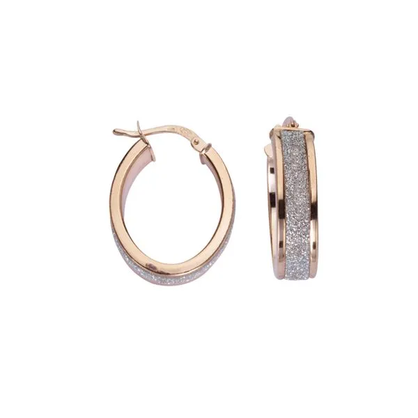 Sterling Silver & Rose Tone Oval Glitter Hoop Earrings John Anthony Jewellers Ltd. Kitchener, ON