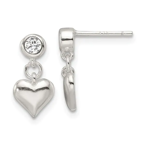Sterling Silver Heart Dangle Earrings with Cubic Zirconias John Anthony Jewellers Ltd. Kitchener, ON