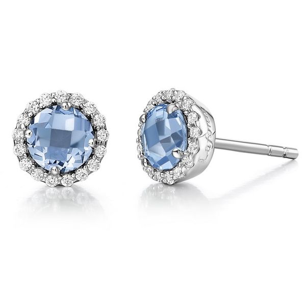 Platinum Bonded Sterling Silver Blue Topaz and Diamond Stud Earrings John Anthony Jewellers Ltd. Kitchener, ON