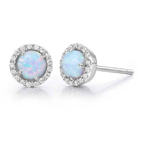 Platinum Bonded Sterling Silver Opal and Diamond Stud Earrings John Anthony Jewellers Ltd. Kitchener, ON