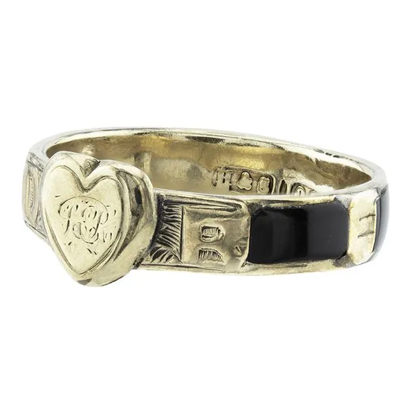 Estate Victorian 10K Yellow Gold Monogram Mourning Ring with Onyx Inlays Image 2 John Anthony Jewellers Ltd. Kitchener, ON