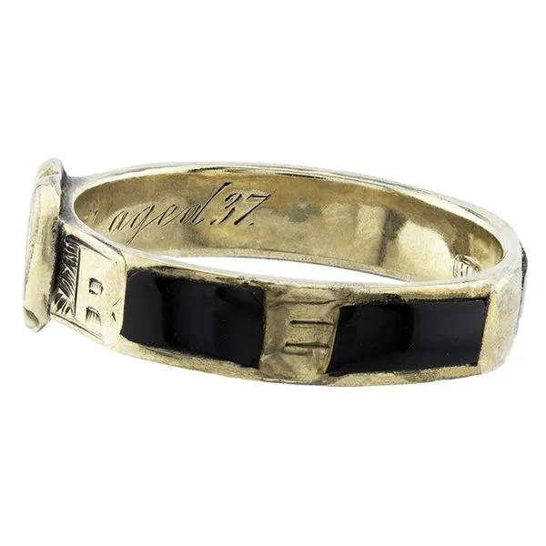 Estate Victorian 10K Yellow Gold Monogram Mourning Ring with Onyx Inlays Image 3 John Anthony Jewellers Ltd. Kitchener, ON