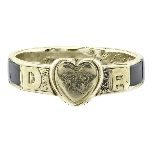 Estate Victorian 10K Yellow Gold Monogram Mourning Ring with Onyx Inlays John Anthony Jewellers Ltd. Kitchener, ON