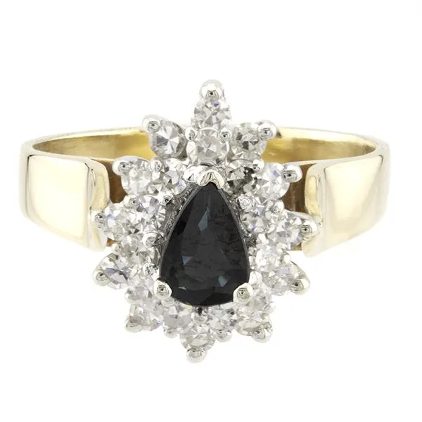 Estate 14K Yellow Gold Sapphire and Diamond Cluster Ring John Anthony Jewellers Ltd. Kitchener, ON