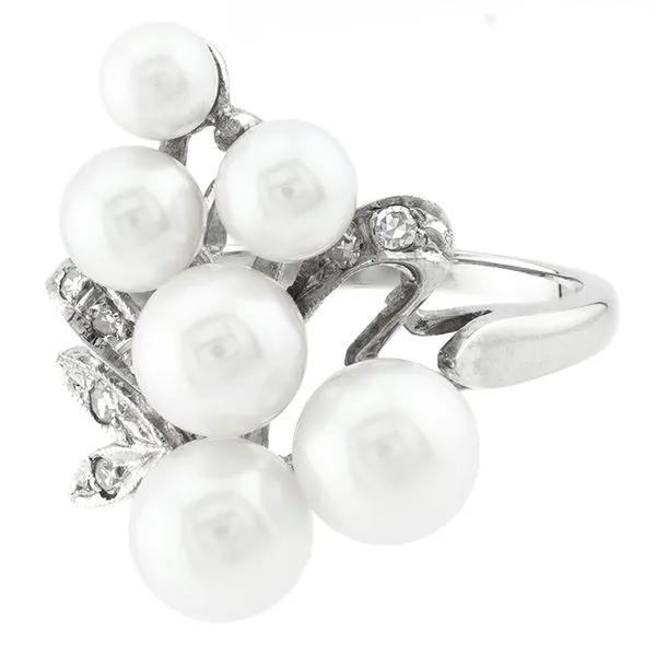 Estate 14K White Gold Pearl and Diamond Ring Image 2 John Anthony Jewellers Ltd. Kitchener, ON