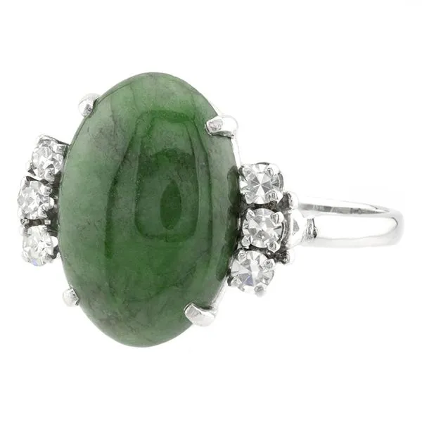 Estate 14K White Gold Nephrite Jade and Diamond Ring Image 2 John Anthony Jewellers Ltd. Kitchener, ON