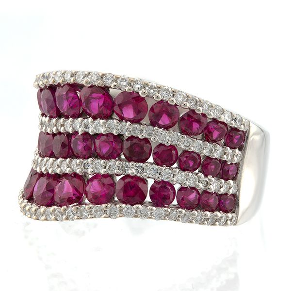 Elegant 18K White Gold Ruby and Diamond Multi-Row Ring Image 2 John Anthony Jewellers Ltd. Kitchener, ON