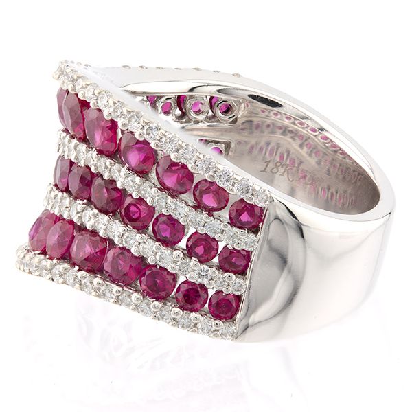Elegant 18K White Gold Ruby and Diamond Multi-Row Ring Image 3 John Anthony Jewellers Ltd. Kitchener, ON
