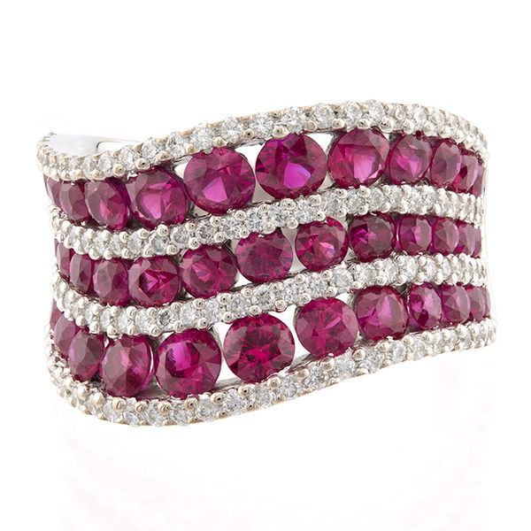 Elegant 18K White Gold Ruby and Diamond Multi-Row Ring John Anthony Jewellers Ltd. Kitchener, ON
