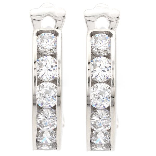 14K White Gold Huggie Earrings with Diamonds John Anthony Jewellers Ltd. Kitchener, ON