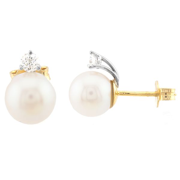 14K Two-Tone Gold Stud Earrings with Pearls and Diamonds John Anthony Jewellers Ltd. Kitchener, ON