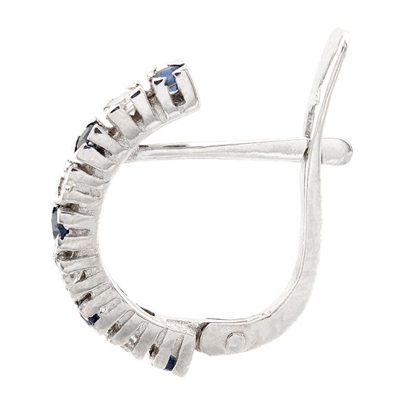 14K White Gold Sapphire and Diamond J-Hoop Earrings Image 2 John Anthony Jewellers Ltd. Kitchener, ON