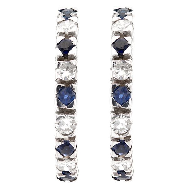 14K White Gold Sapphire and Diamond J-Hoop Earrings John Anthony Jewellers Ltd. Kitchener, ON