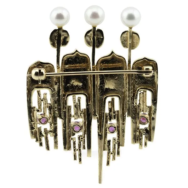 Estate 14K Yellow Gold Pearl and Ruby Brooch Image 2 John Anthony Jewellers Ltd. Kitchener, ON