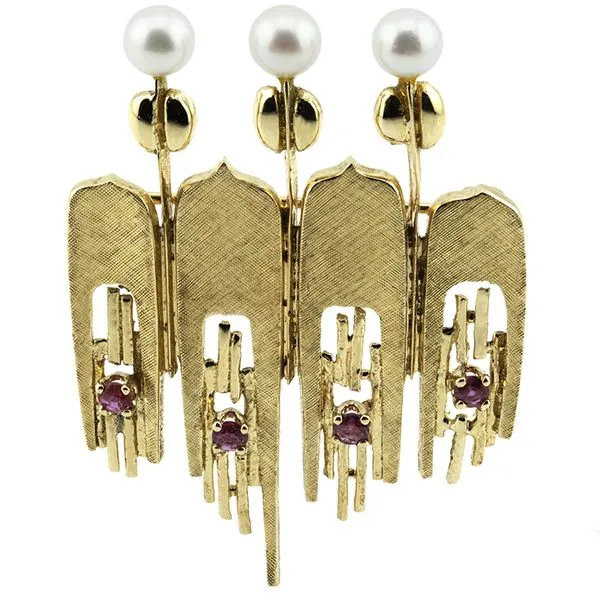 Estate 14K Yellow Gold Pearl and Ruby Brooch John Anthony Jewellers Ltd. Kitchener, ON
