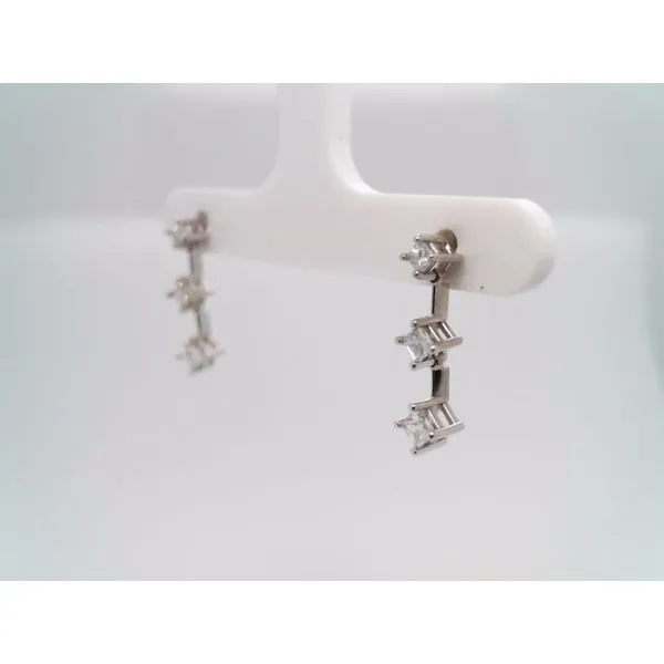 14 Karat White Gold 3 Princess Cut Diamond Drop Earrings Image 3 John Michael Matthews Fine Jewelry Vero Beach, FL