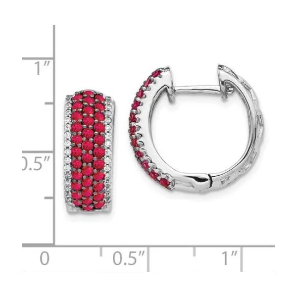 14 Karat White Gold Ruby & Diamond Hoop Huggie Style Earrings Image 2 John Michael Matthews Fine Jewelry Vero Beach, FL