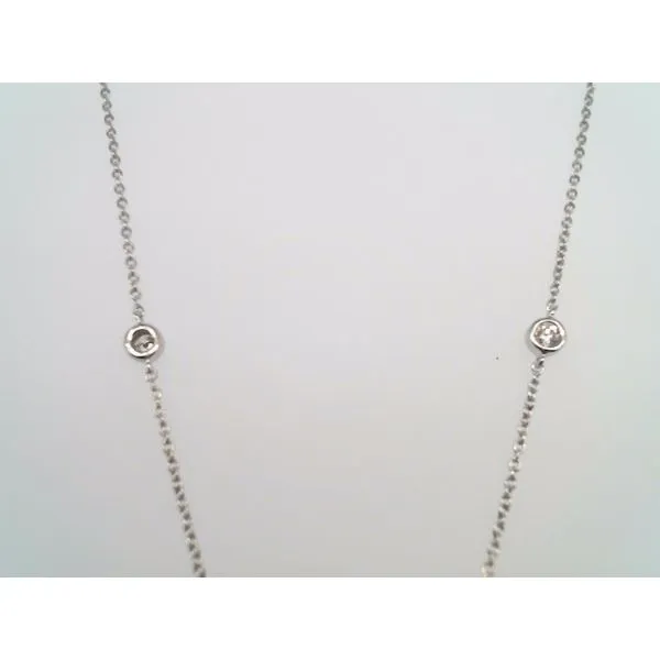 14 Karat White Gold Ruby Necklace With Diamond Halo & Bezel Set Diamond Stations Set In The Chain 17