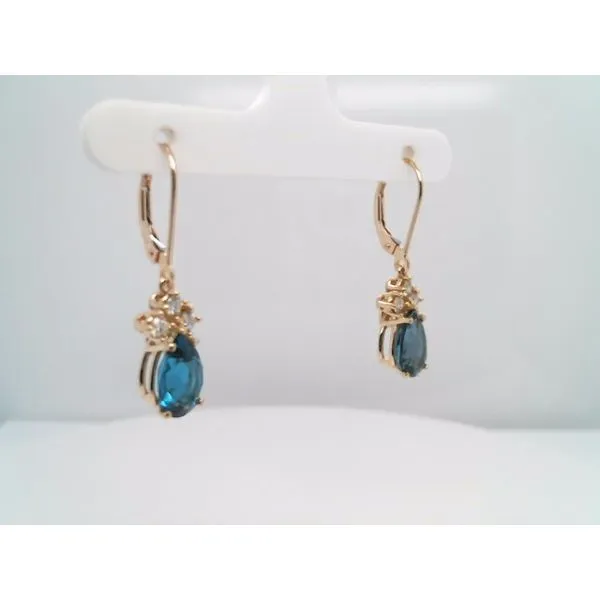 14 Karat Yellow Gold Pear Shaped London Blue Topaz Dangle Earrings With Diamond Accents Image 5 John Michael Matthews Fine Jewelry Vero Beach, FL