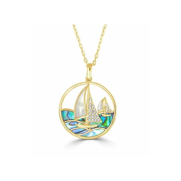 14 Karat Yellow Gold Abalone, Mother Of Pearl & Diamond 