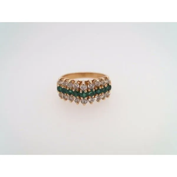 Vintage 14 Karat Yellow Gold Emerald And Diamond Chevron Style Ring Image 2 John Michael Matthews Fine Jewelry Vero Beach, FL