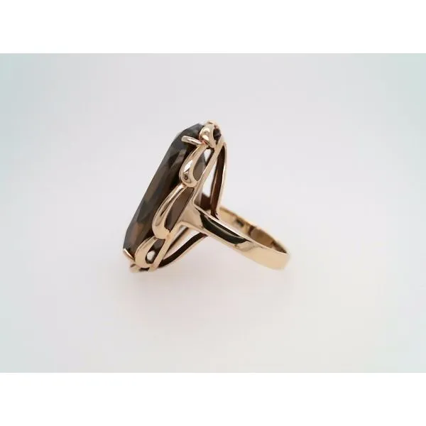 Vintage 14 Karat Yellow Gold Oval Smokey Quartz Statement Ring With Scalloped Edge Design Image 3 John Michael Matthews Fine Jewelry Vero Beach, FL