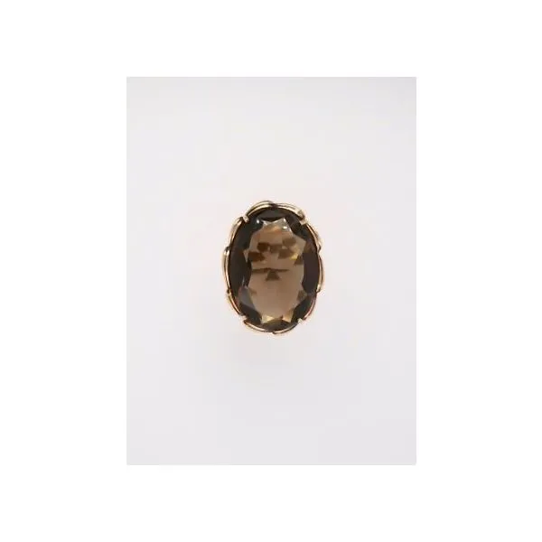 Vintage 14 Karat Yellow Gold Oval Smokey Quartz Statement Ring With Scalloped Edge Design John Michael Matthews Fine Jewelry Vero Beach, FL