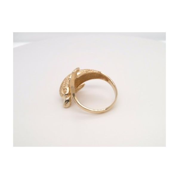 Vintage 14 Karat Yellow Gold Dolphin Bypass Ring With Textured & Polished Finish Image 3 John Michael Matthews Fine Jewelry Vero Beach, FL
