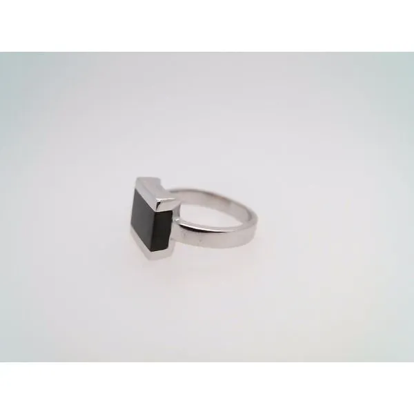 Vintage 18 Karat White Gold Rectangular Black Coral Inlay Ring Image 2 John Michael Matthews Fine Jewelry Vero Beach, FL