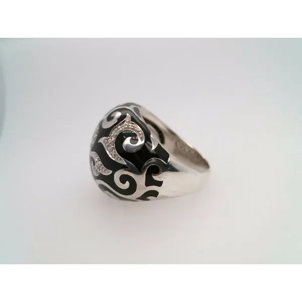 Vintage Sterling Silver 21 Mm Wide Black Enamel Swirl Design Ring With Cz Accents Image 2 John Michael Matthews Fine Jewelry Vero Beach, FL