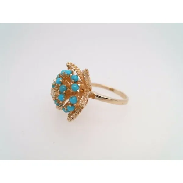 Vintage 14 Karat Yellow Gold Star Shaped Turquoise & Diamond Ring Image 2 John Michael Matthews Fine Jewelry Vero Beach, FL
