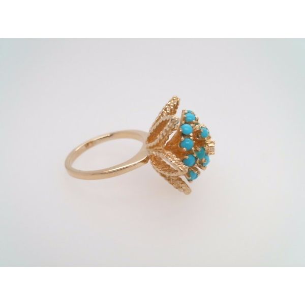 Vintage 14 Karat Yellow Gold Star Shaped Turquoise & Diamond Ring Image 4 John Michael Matthews Fine Jewelry Vero Beach, FL