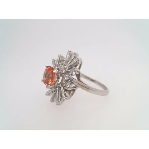 Vintage 14 Karat White Gold Orange Sapphire & Diamond Cocktail Style Ring Image 2 John Michael Matthews Fine Jewelry Vero Beach, FL