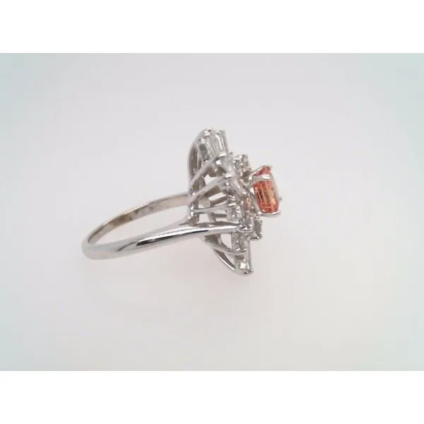 Vintage 14 Karat White Gold Orange Sapphire & Diamond Cocktail Style Ring Image 4 John Michael Matthews Fine Jewelry Vero Beach, FL