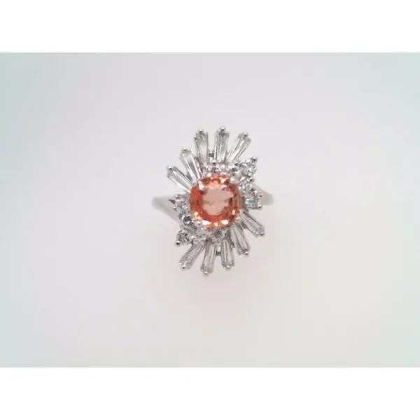 Vintage 14 Karat White Gold Orange Sapphire & Diamond Cocktail Style Ring John Michael Matthews Fine Jewelry Vero Beach, FL
