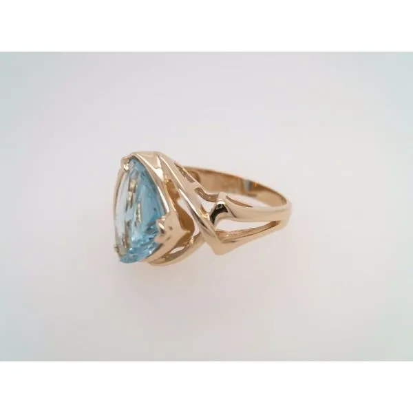 Vintage 14 Karat Yellow Gold Fantasy Cut Blue Topaz & Diamond Ring With Ribbed Accents Image 2 John Michael Matthews Fine Jewelry Vero Beach, FL