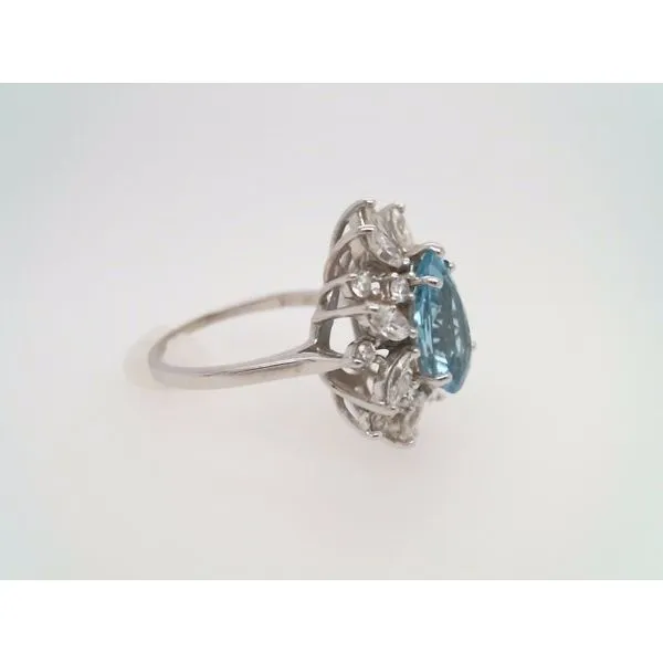 Vintage 14 Karat White Gold Pear Shaped Blue Topaz & Diamond Cocktail Style Ring Image 4 John Michael Matthews Fine Jewelry Vero Beach, FL
