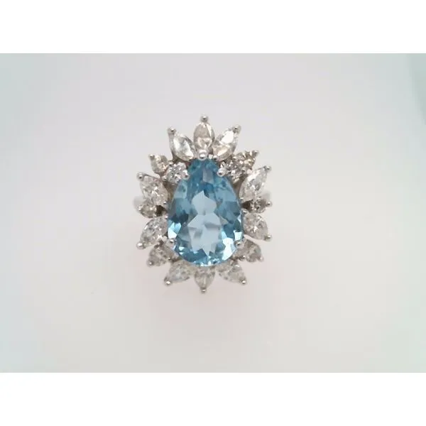 Vintage 14 Karat White Gold Pear Shaped Blue Topaz & Diamond Cocktail Style Ring John Michael Matthews Fine Jewelry Vero Beach, FL